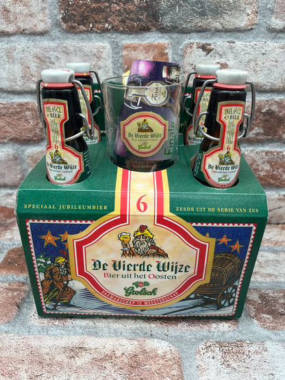 Grolsch Jubileumbier set 6 x 4 flessen plus 6 glazen ter ere van 100 jaar beugelfles 1997 - 44 CL